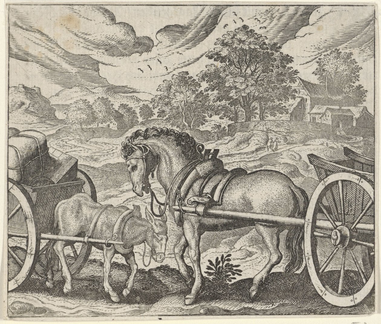 Fable of the Dissatisfied Horse and the Donkey by Egidius  Sadeler (II)