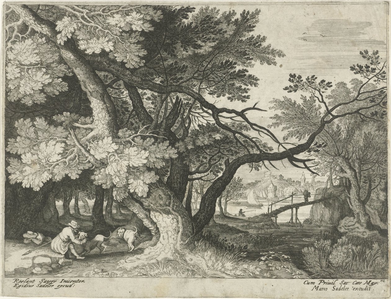 Landscape with Two Hunters (Landscapes from Tyrol) by Egidius  Sadeler (II)