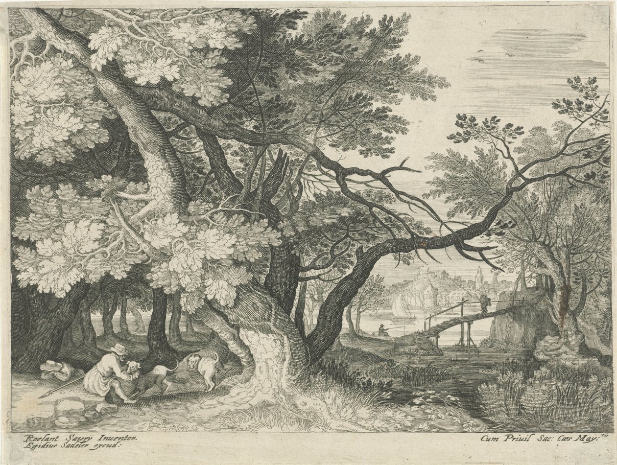 Landscape with Two Hunters (Landscapes from Tyrol) by Egidius  Sadeler (II)