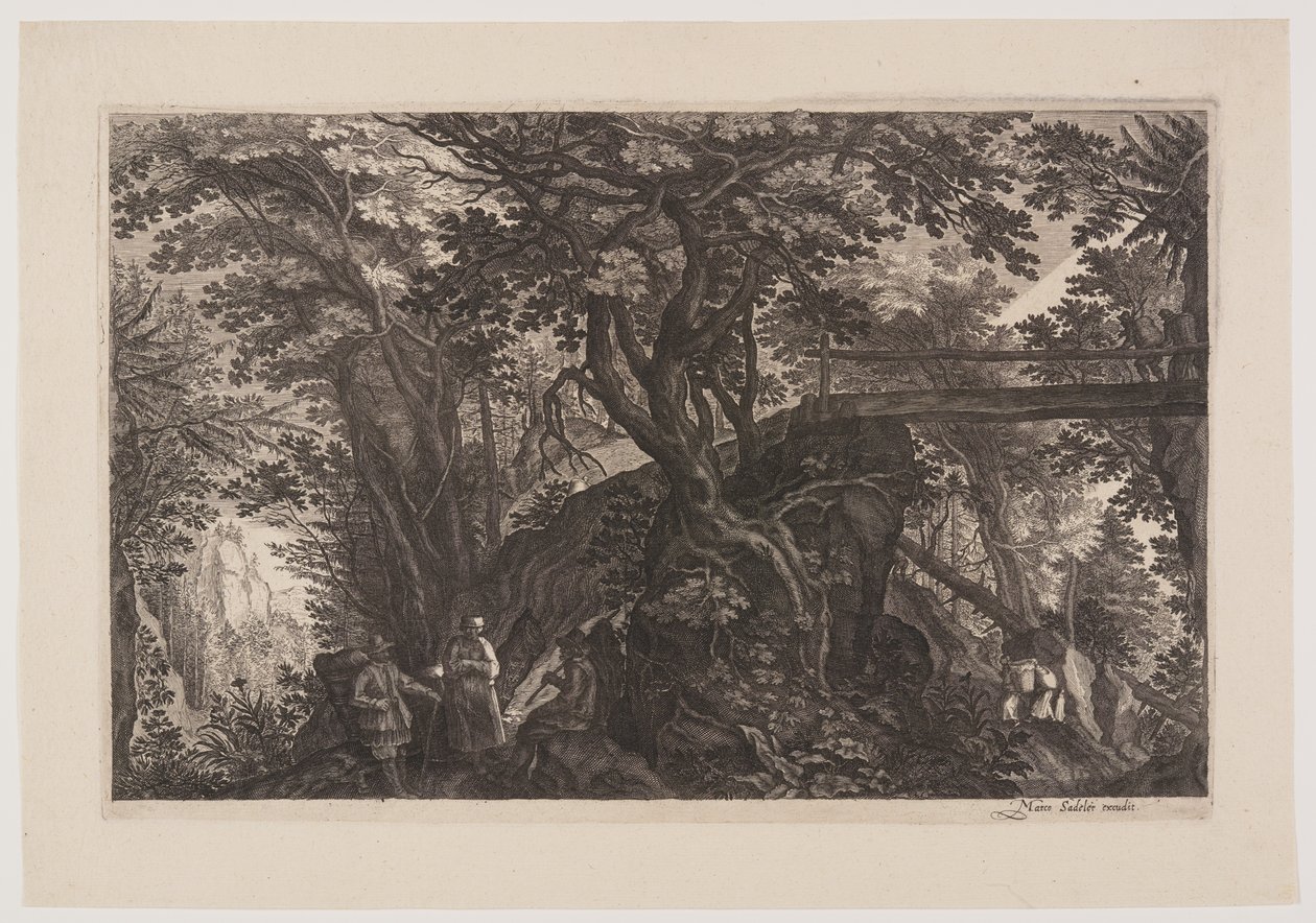 A Forest with a Wooden Bridge on the Right, from Eight Scenes from Bohemia by Aegidius Sadeler II