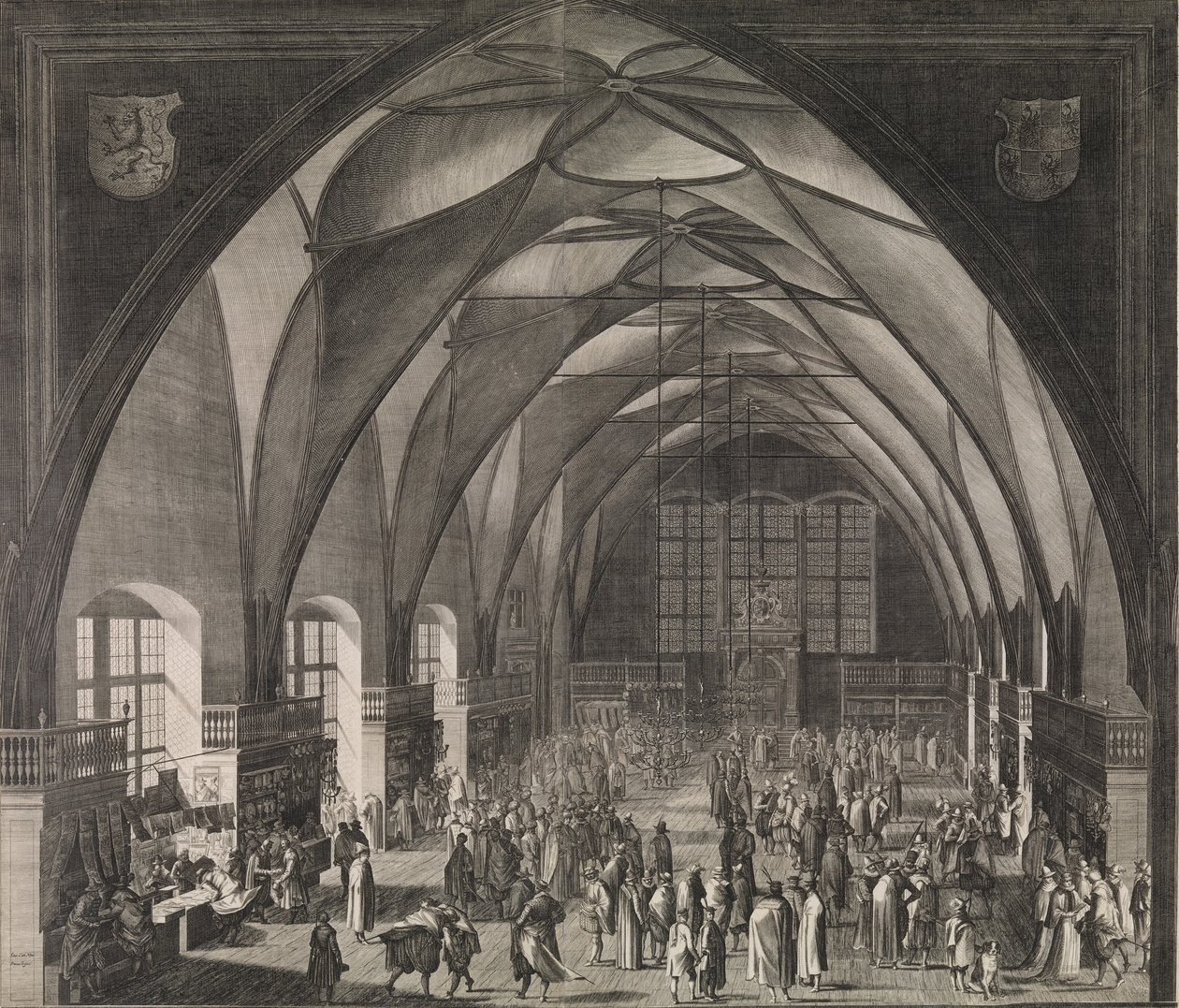Interior View of Vladislav Hall at Prague Castle during the Annual Fair, 1607 by Aegidius Sadeler II