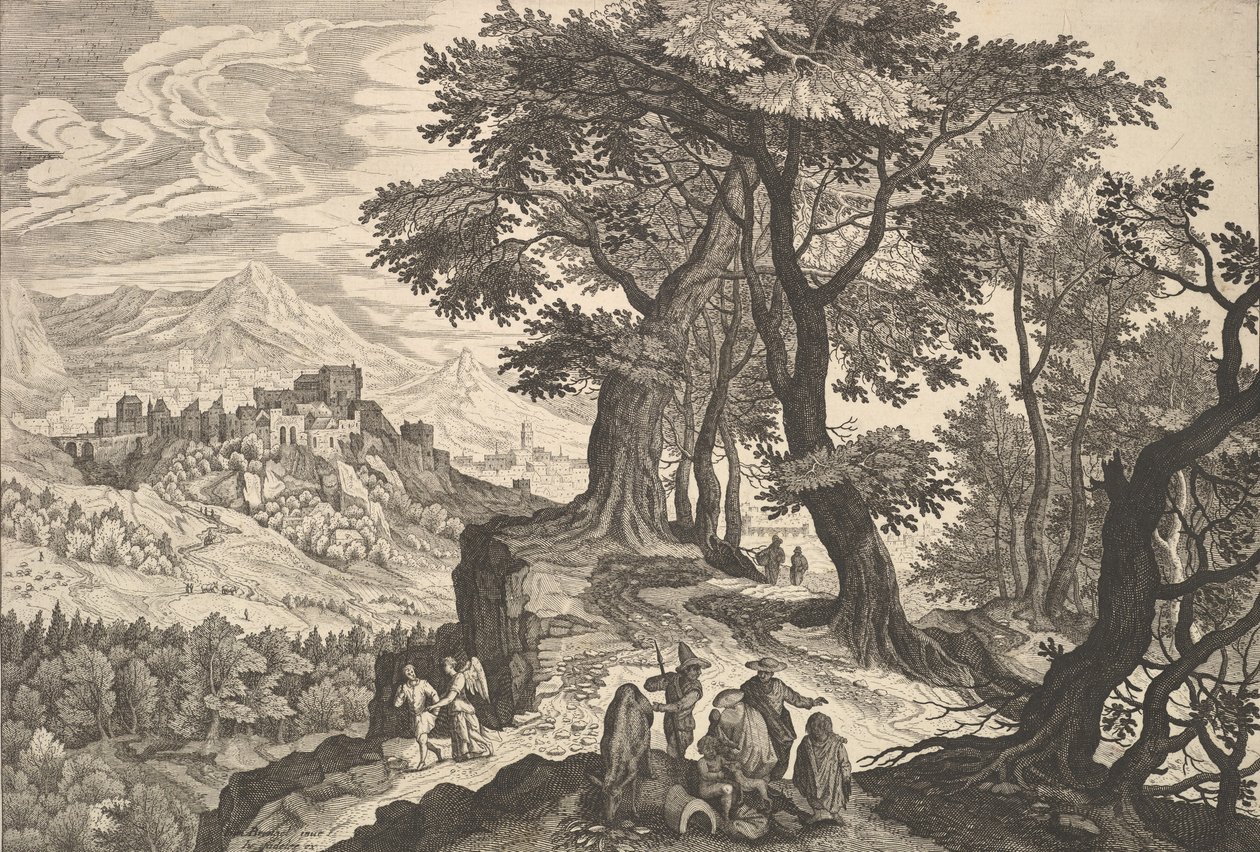 Landscape with Tobias and the Angel and Gypsies by Aegidius Sadeler II