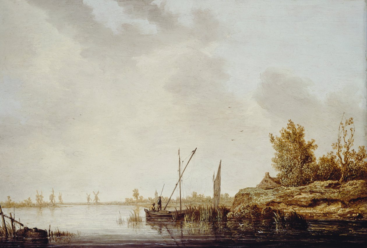 A River Scene with Distant Windmills, c.1640-42 by Aelbert Cuyp
