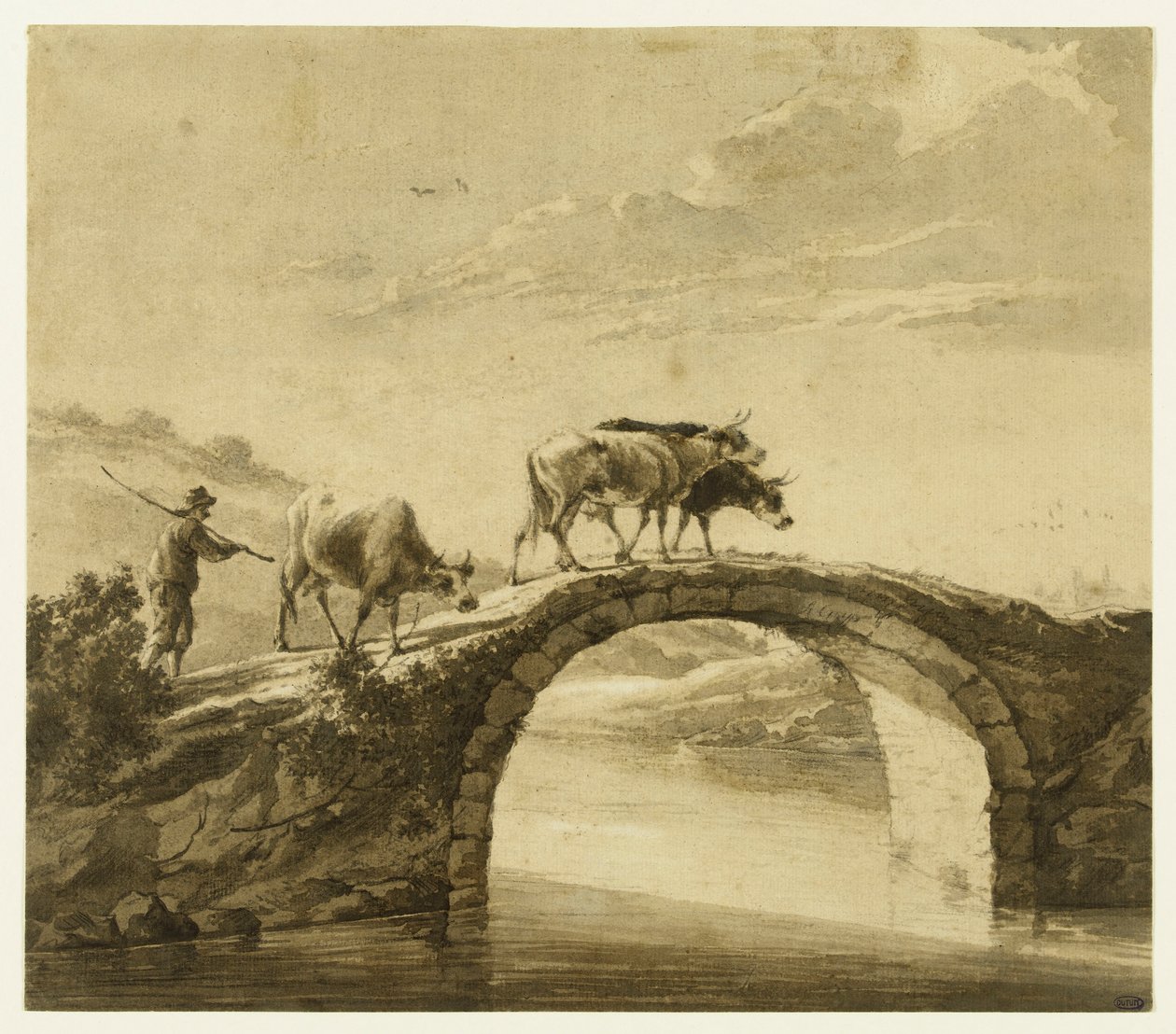Three Cows on a Bridge (Lugt 16) by Aelbert Cuyp