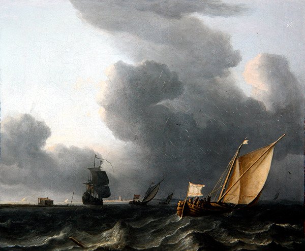 Two Dutch Smalschips and a Man-of-War by Aernout Smit