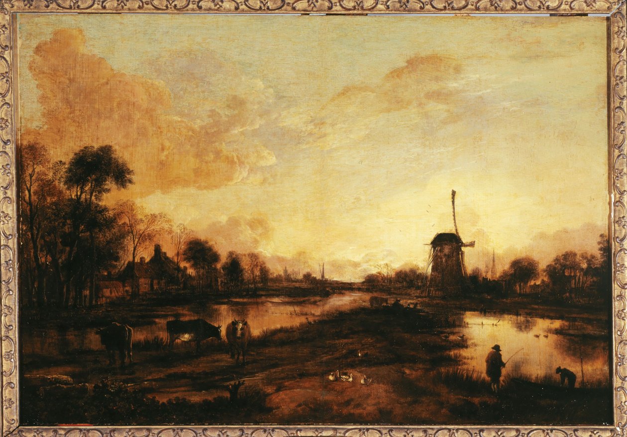Sunset on the Yssel, ca. 1645 by Aert van der Neer