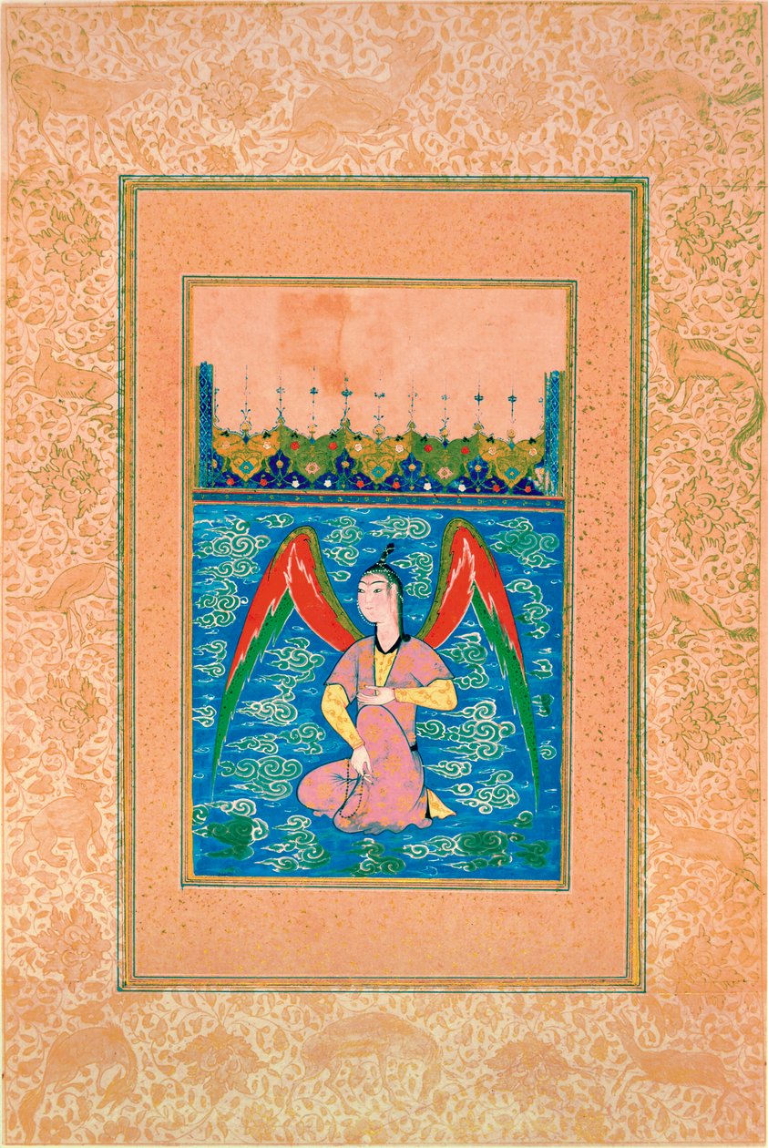 An Airborne Peri with a Rosary, c.1500 by Afghan School