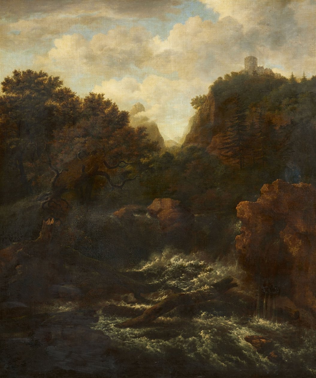 Mountain landscape with waterfall by after Jacob van Ruisdael