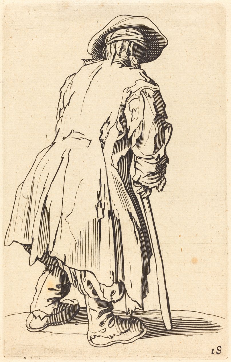 Old Beggar with One Crutch by After Jacques Callot