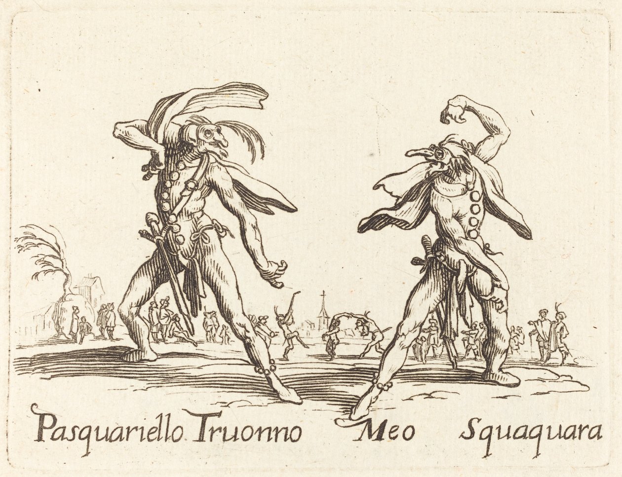 Pasquariello Truonno and Meo Squaquara by After Jacques Callot