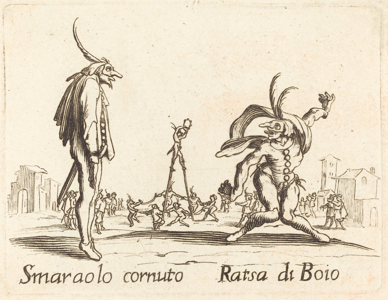 Smaralo Cornuto and Ratsa di Boio by After Jacques Callot