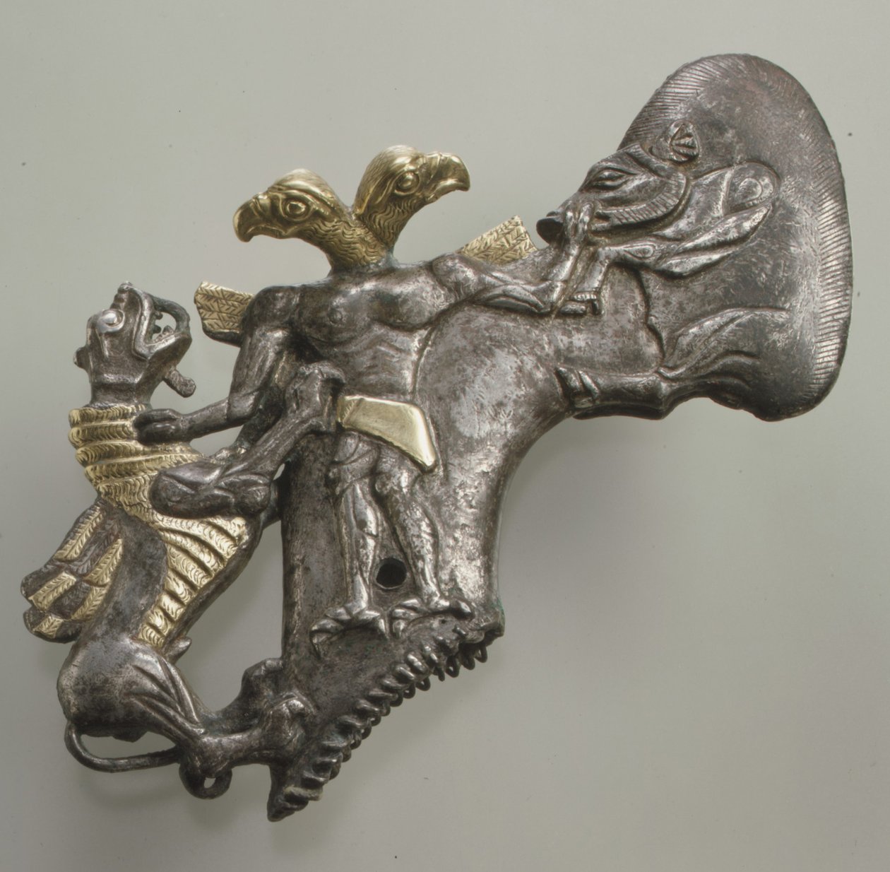 Shaft-hole Axe Head with Bird-headed Demon, Boar and Dragon by Age Bronze