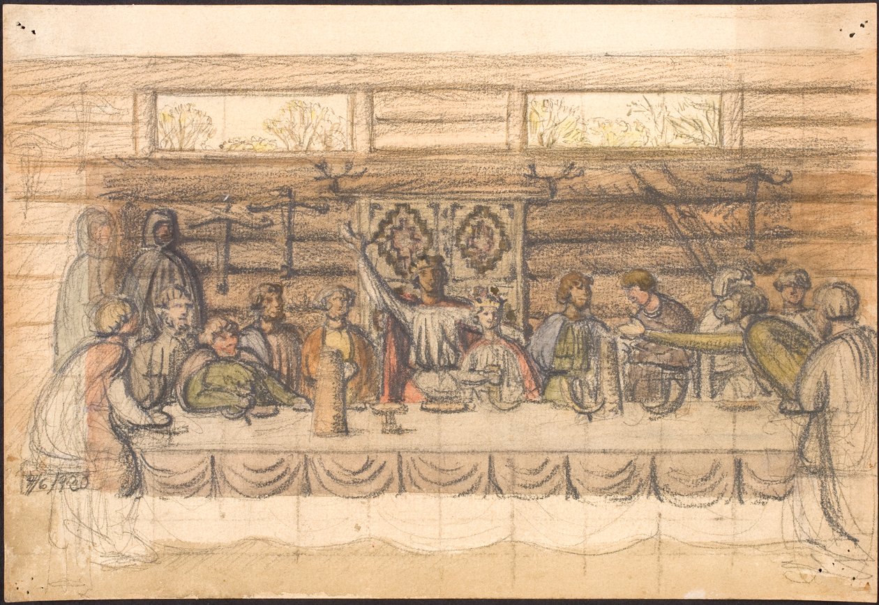Early Draft of Valdemar Sejr and the Feast at Lyø by Agnes Slott Møller