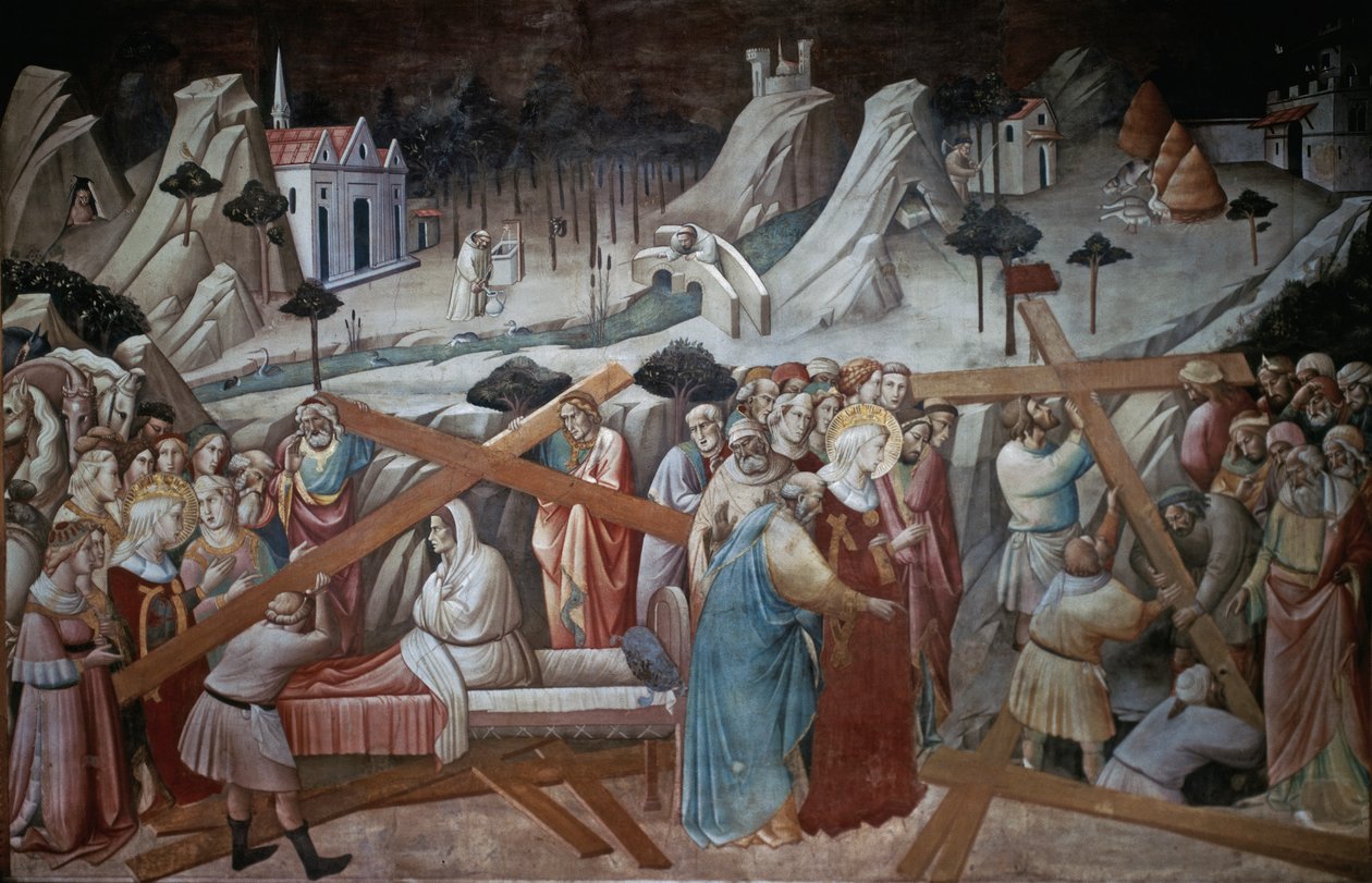 St. Helena digs to find the True Cross, from the Legend of the True Cross Cycle by Agnolo Gaddi, chapel of the Basilica of Santa Croce, Florence by Agnolo Gaddi