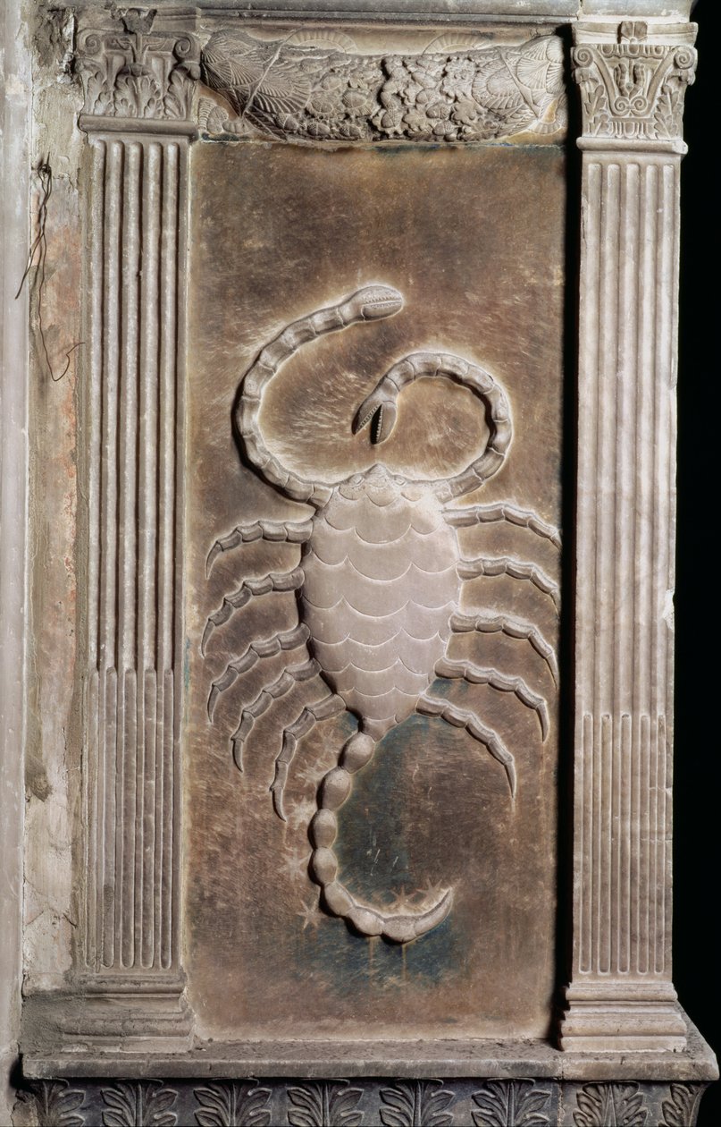 Scorpio represented by the scorpion, from a series of reliefs depicting planetary symbols and signs of the zodiac, c.1450 by Agostino di Duccio