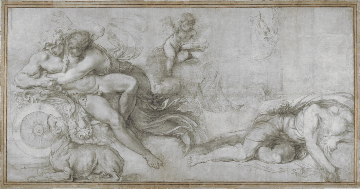 Cephalus carried off by Aurora in her Chariot (Cartoon for a fresco in the Gallery of the Palazzo Farnese, Rome), c. 1599 by Agostino Carracci