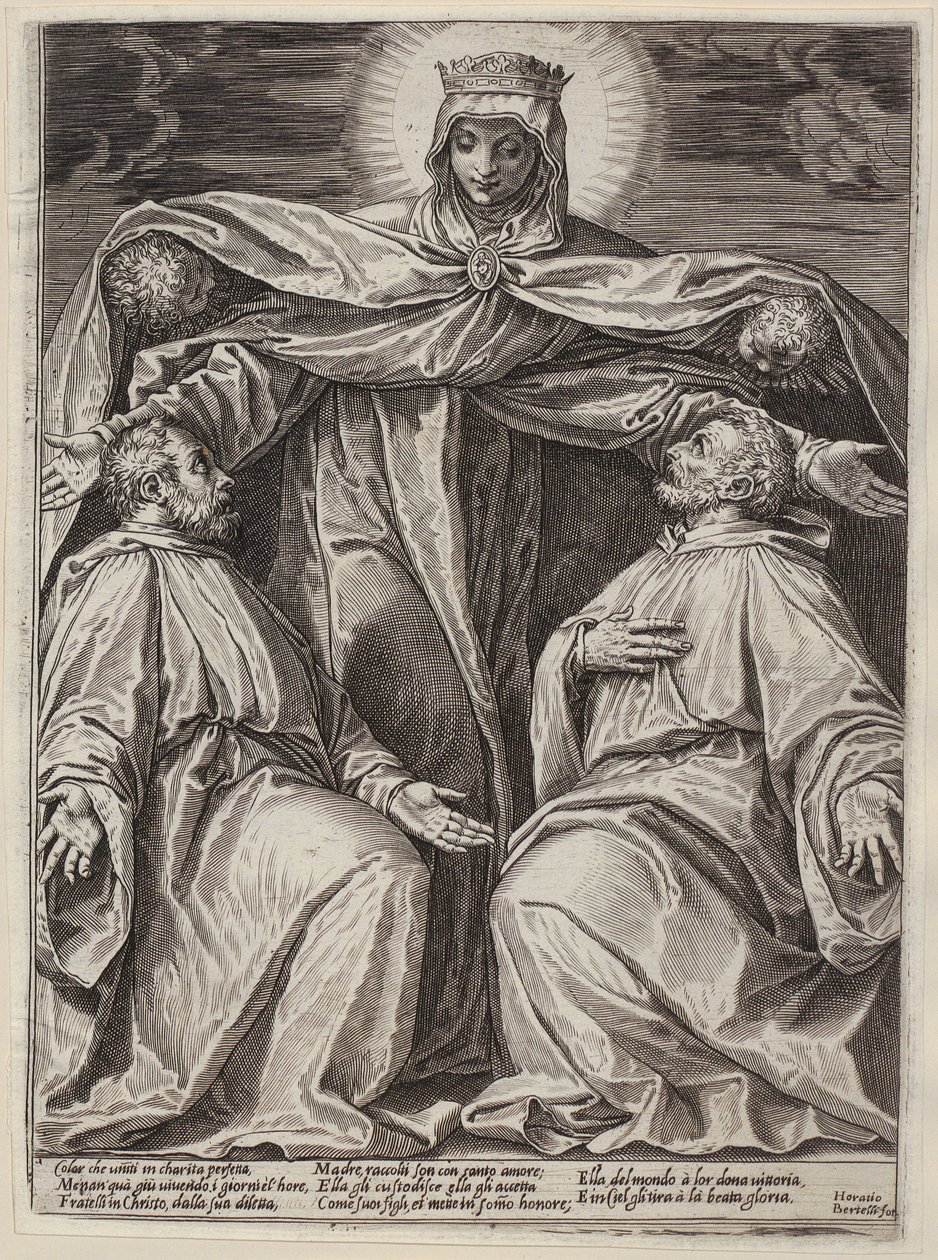 A Madonna of Mercy with Two Monks by Agostino Carracci