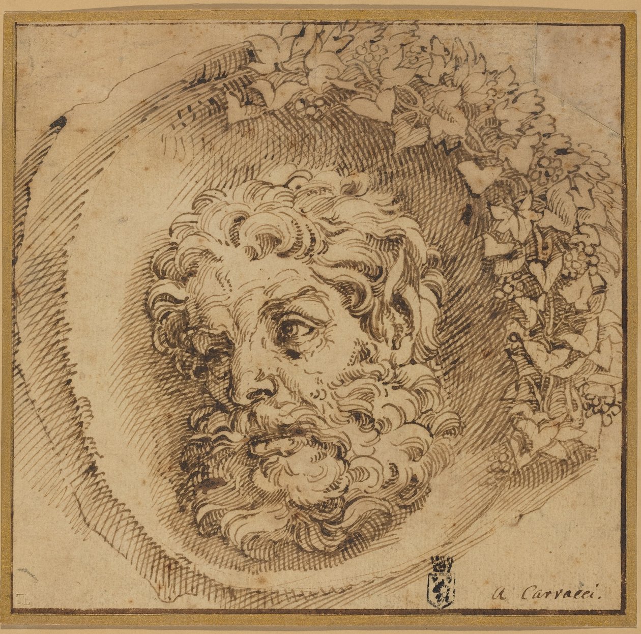 Head of a Faun in a Concave Roundel by Agostino Carracci