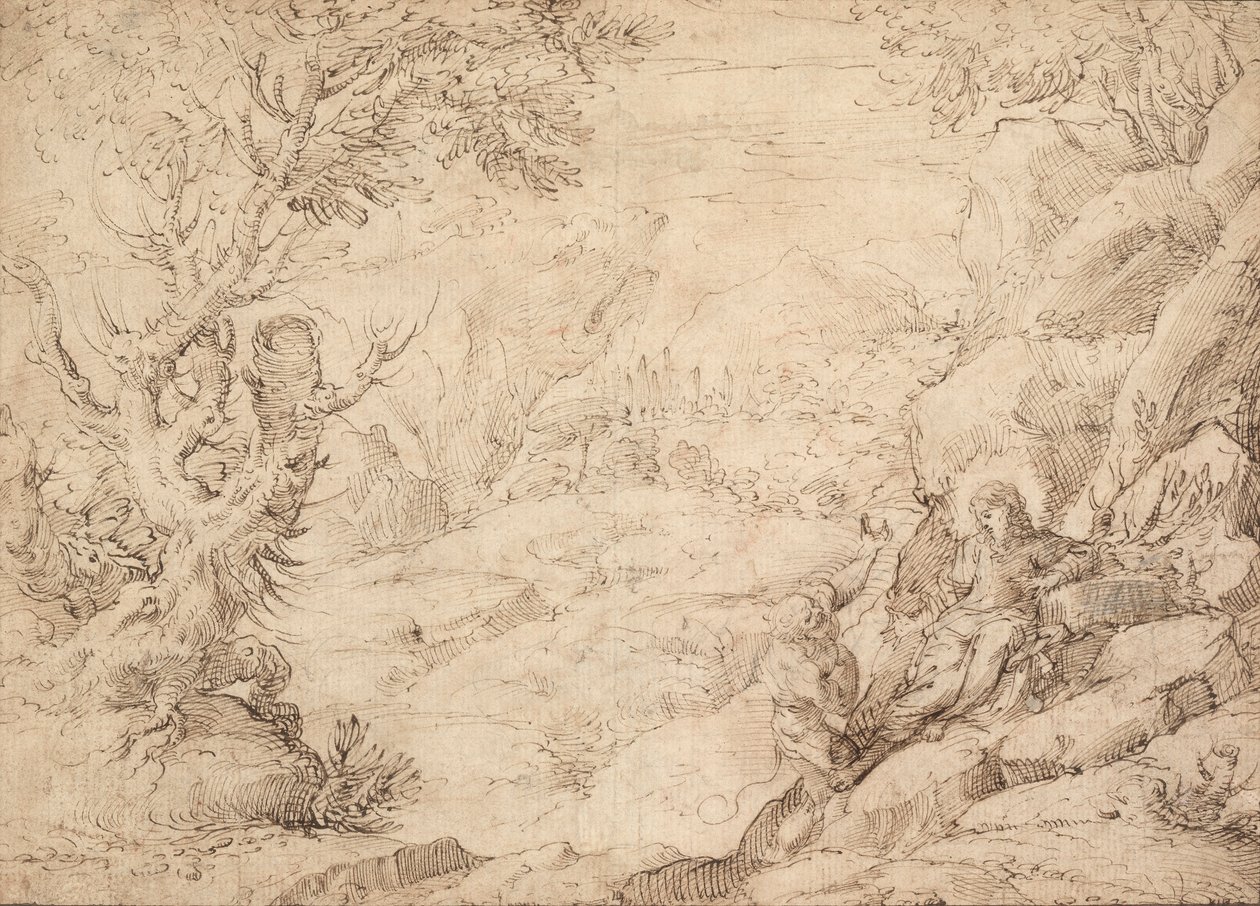Landscape with The Temptation of Christ by Agostino Carracci
