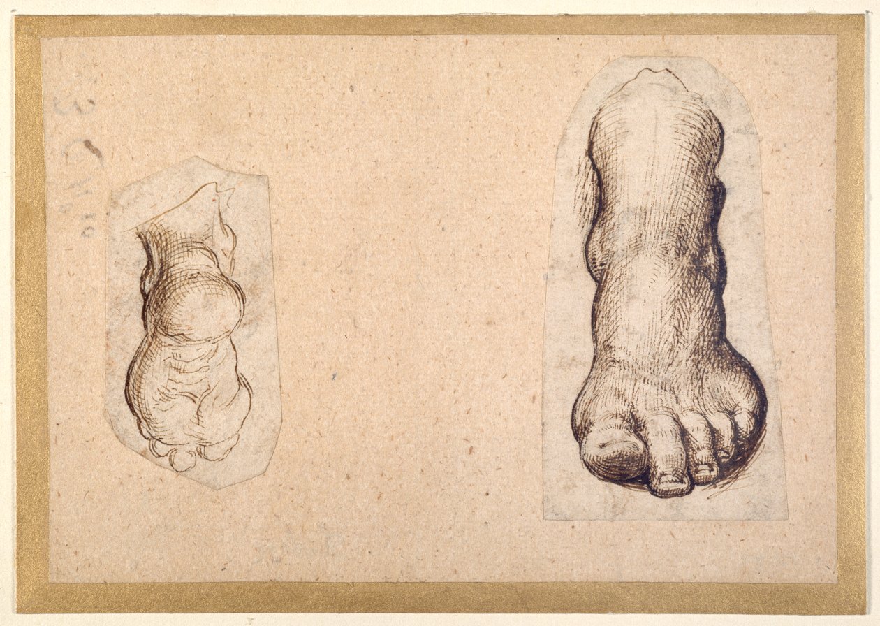 Two studies of a foot in foreshortening by Agostino Carracci