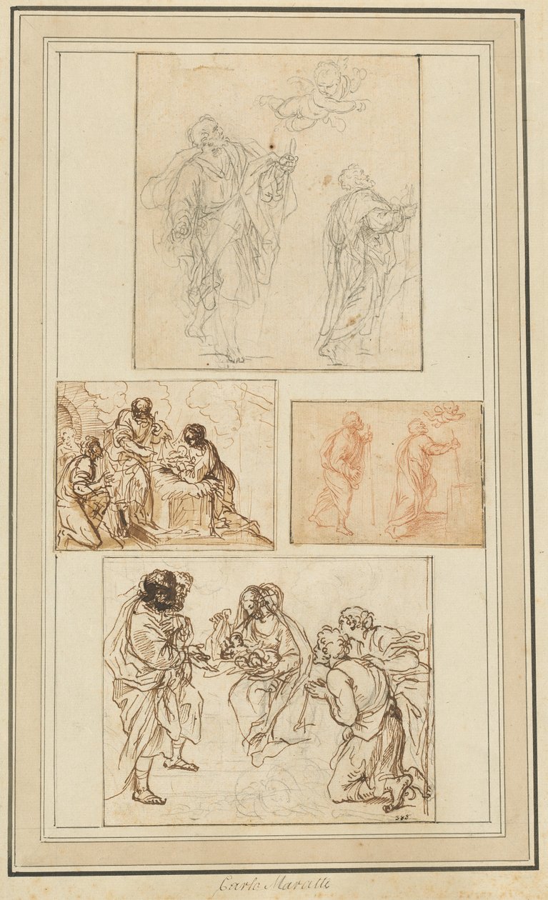 Studies of an Apostle Guided by an Angel and the Adoration of the Shepherds by Agostino Masucci