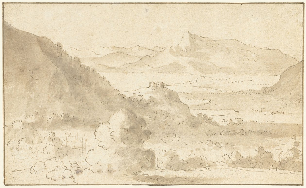 Mountain Landscape with a Lake and a Castle by Agostino Tassi (possibly)