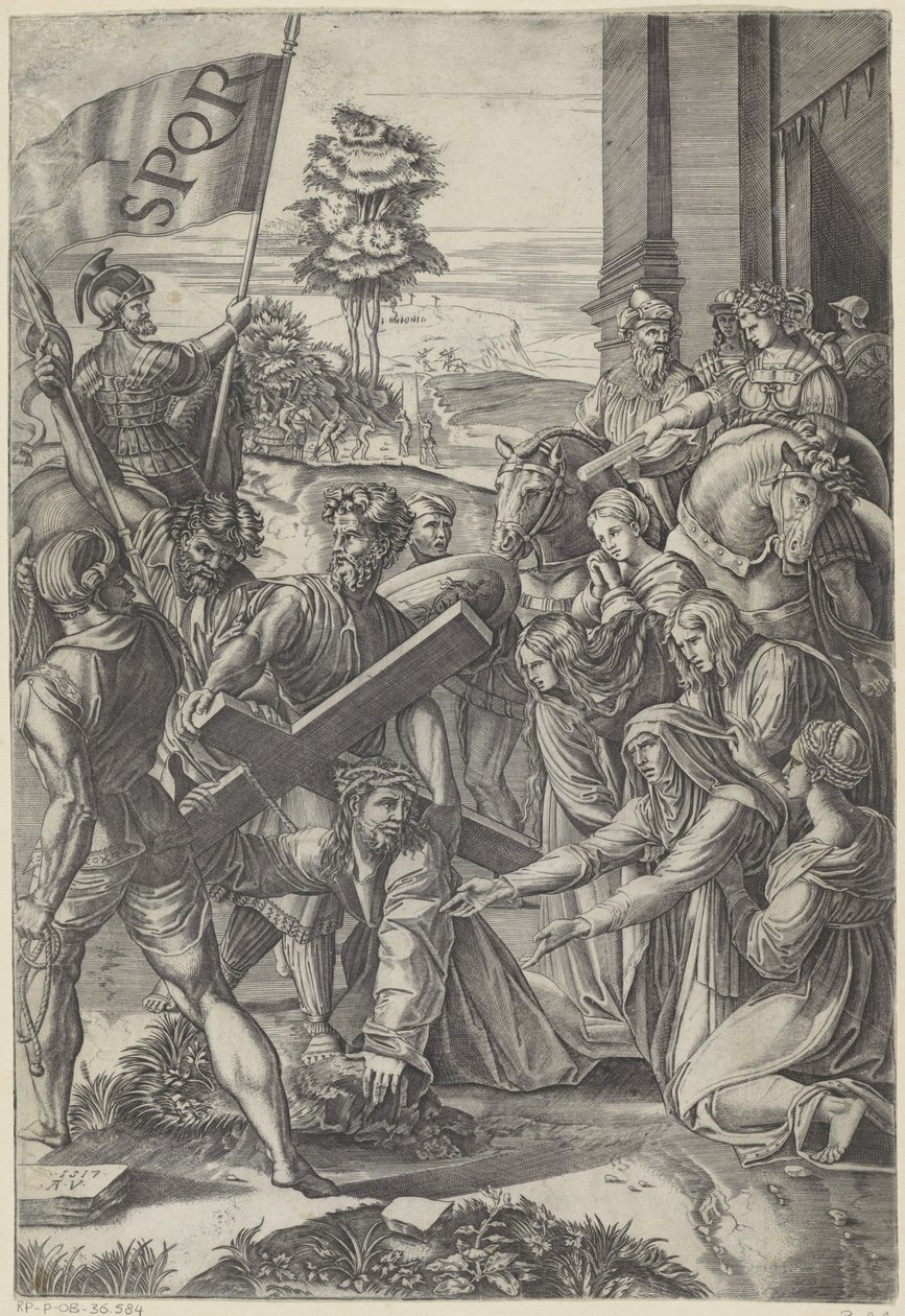 Christ Collapses Under the Weight of the Cross by Agostino Veneziano