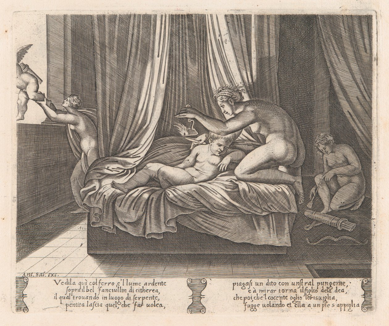 Plate 13: Psyche Looking at Cupid, from the Story of Cupid and Psyche as Told by Apuleius, 1530-60 by Agostino Veneziano