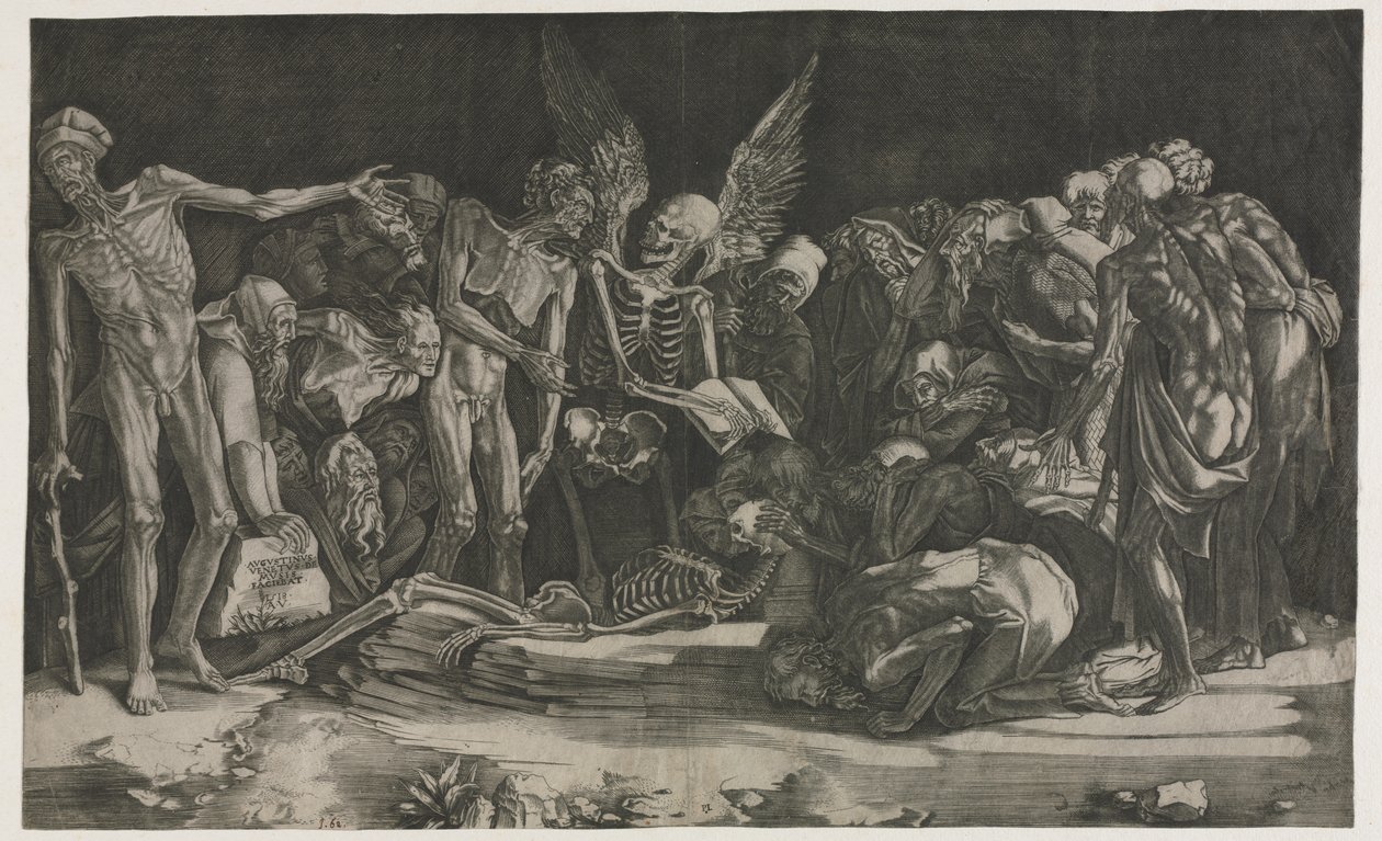 Skeletons, also known as Allegory of Death and Fame by Agostino Veneziano