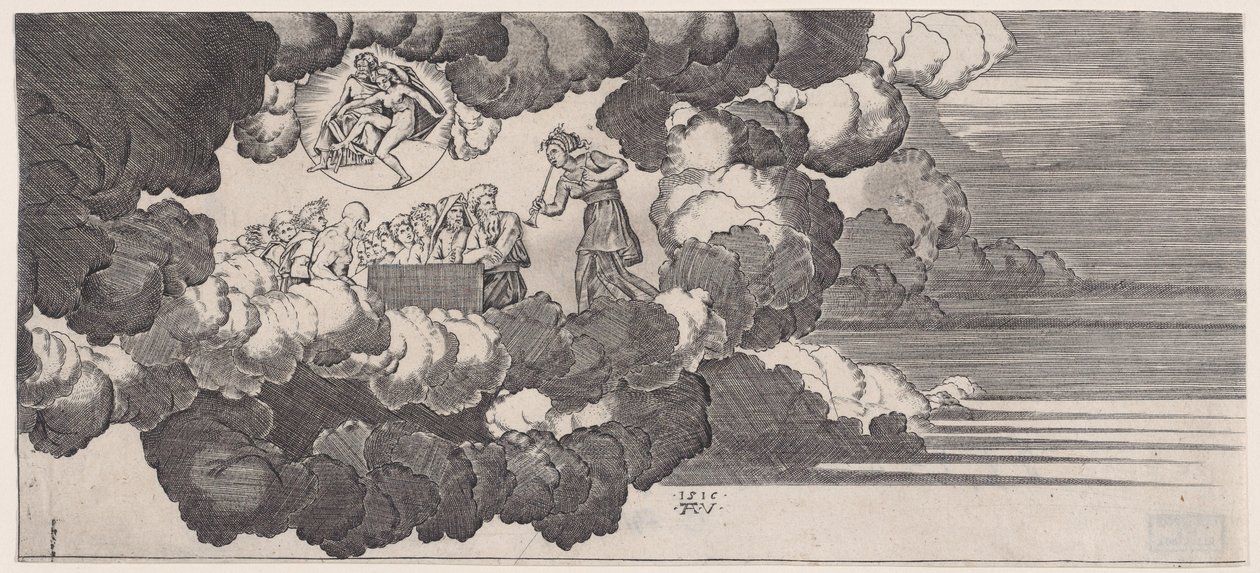 The News Brought to Olympus, dated 1516 by Agostino Veneziano
