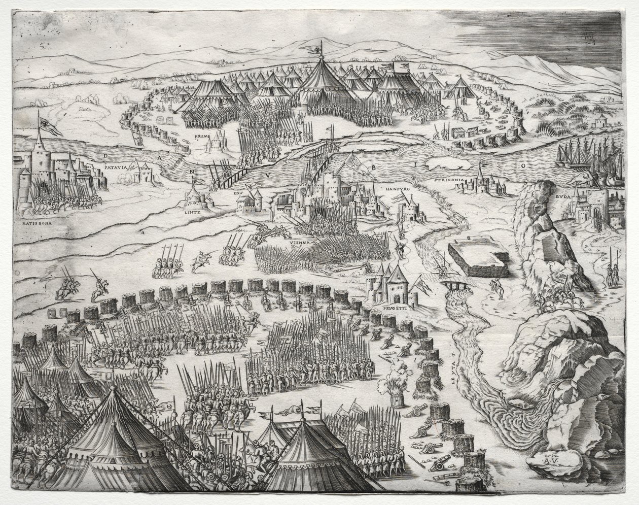 The Position and Camp of the Armies of Charles V and Soliman II by Agostino Veneziano