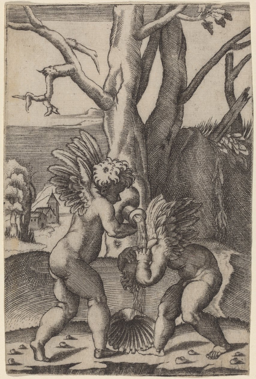 Two Loves by Agostino dei Musi after Raphael