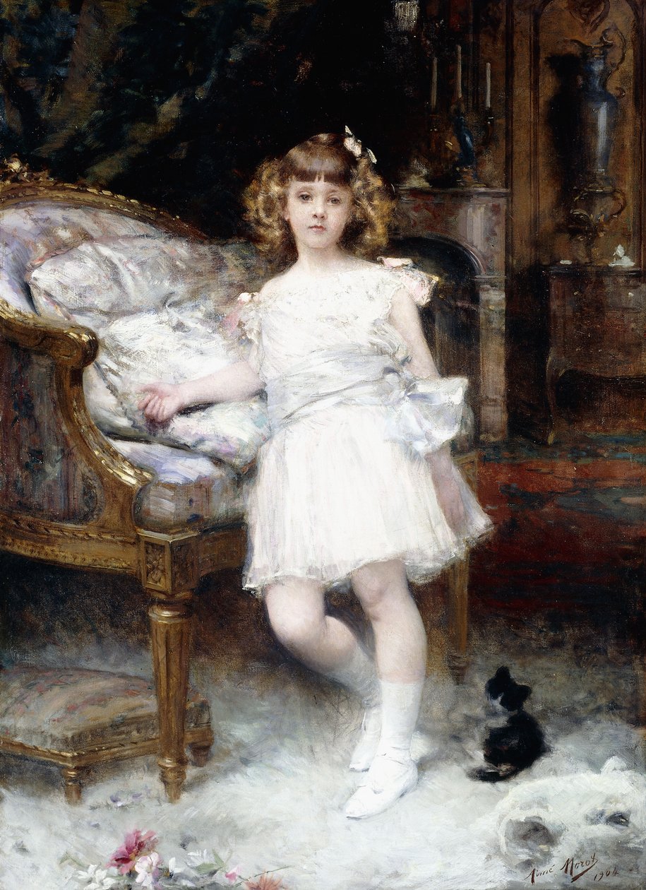 Portrait of Janine Potin with a Kitten by Aimé Nicolas Morot