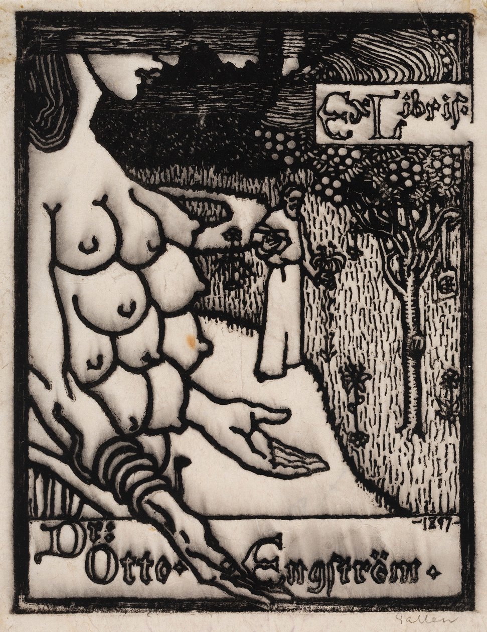 Bookplate for Dr. Otto Engström by Akseli Gallen-Kallela