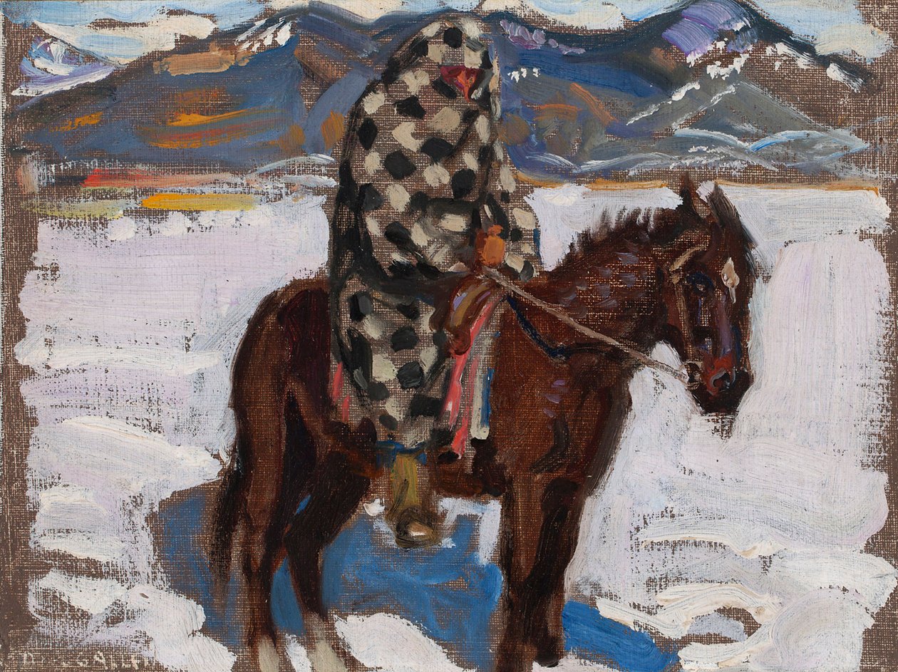 Native American on Horseback in Snow by Akseli Gallen-Kallela