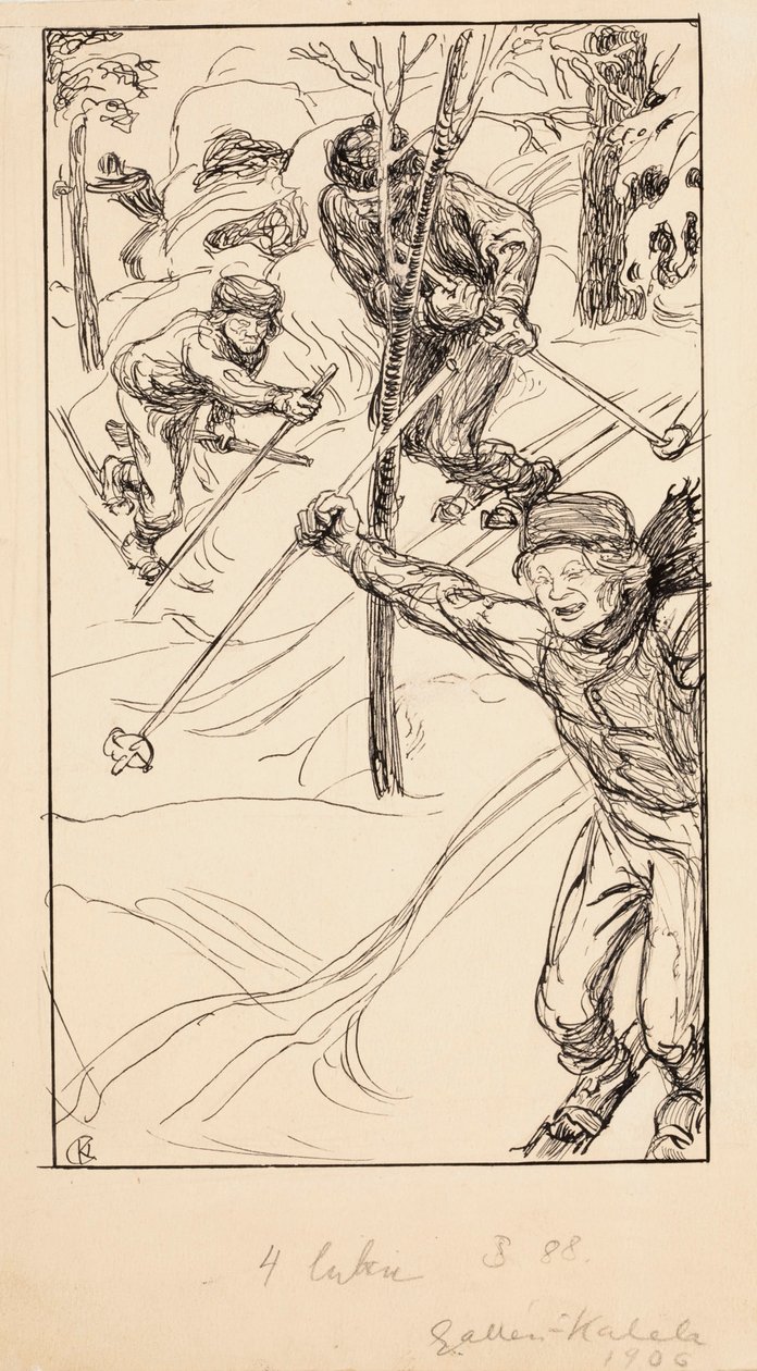 The Brothers Skiing by Akseli Gallen-Kallela