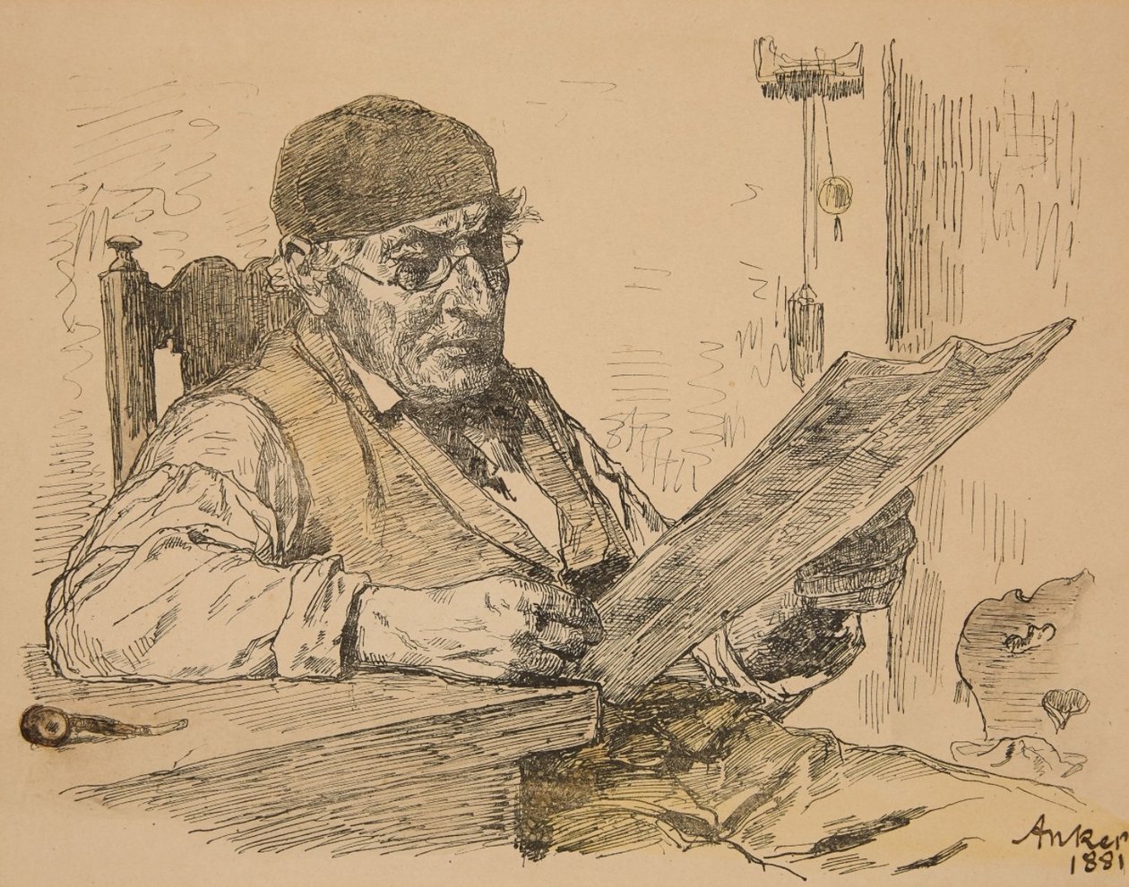 Farmer Reading Newspaper by Albert Anker