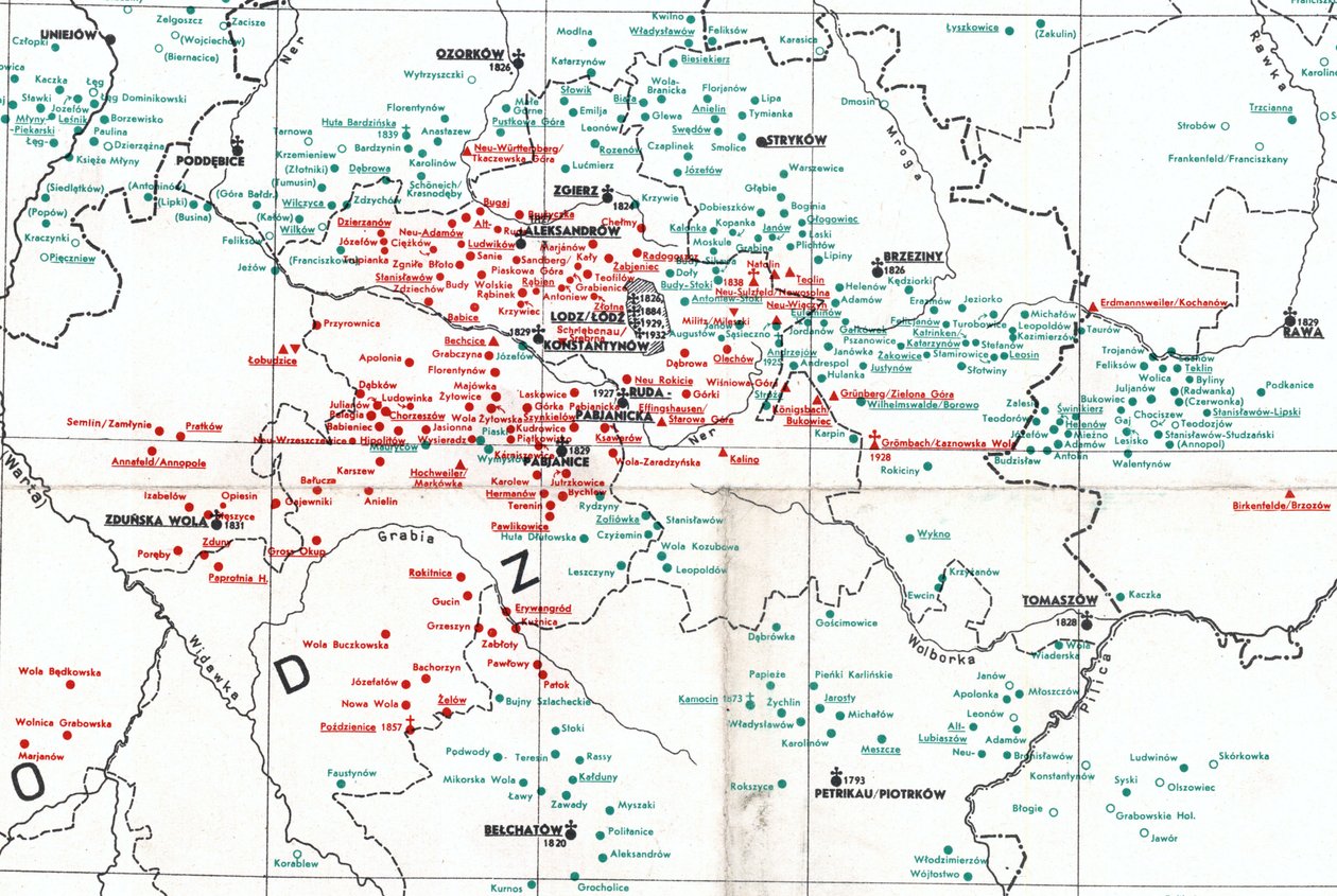 Settlements in 1938 Around Łódź Between the Rivers Warta (W), Bzura (N) and Pilica (SE) by Albert Breyer