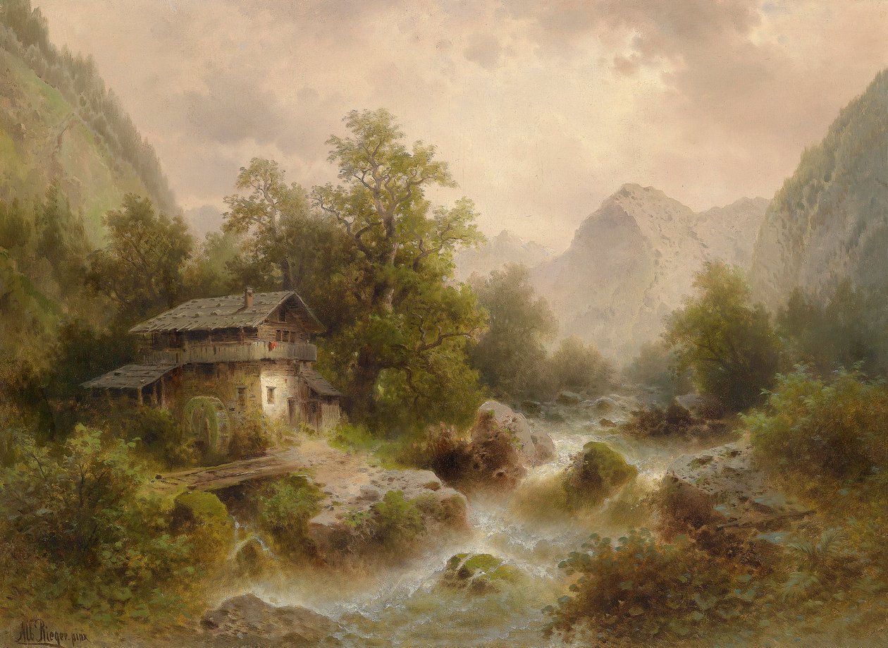 Mill on the Mountain Stream by Albert Rieger