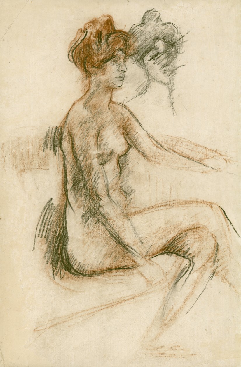 Study of a seated nude, left arm raised, c.1890 by Albert de Belleroche