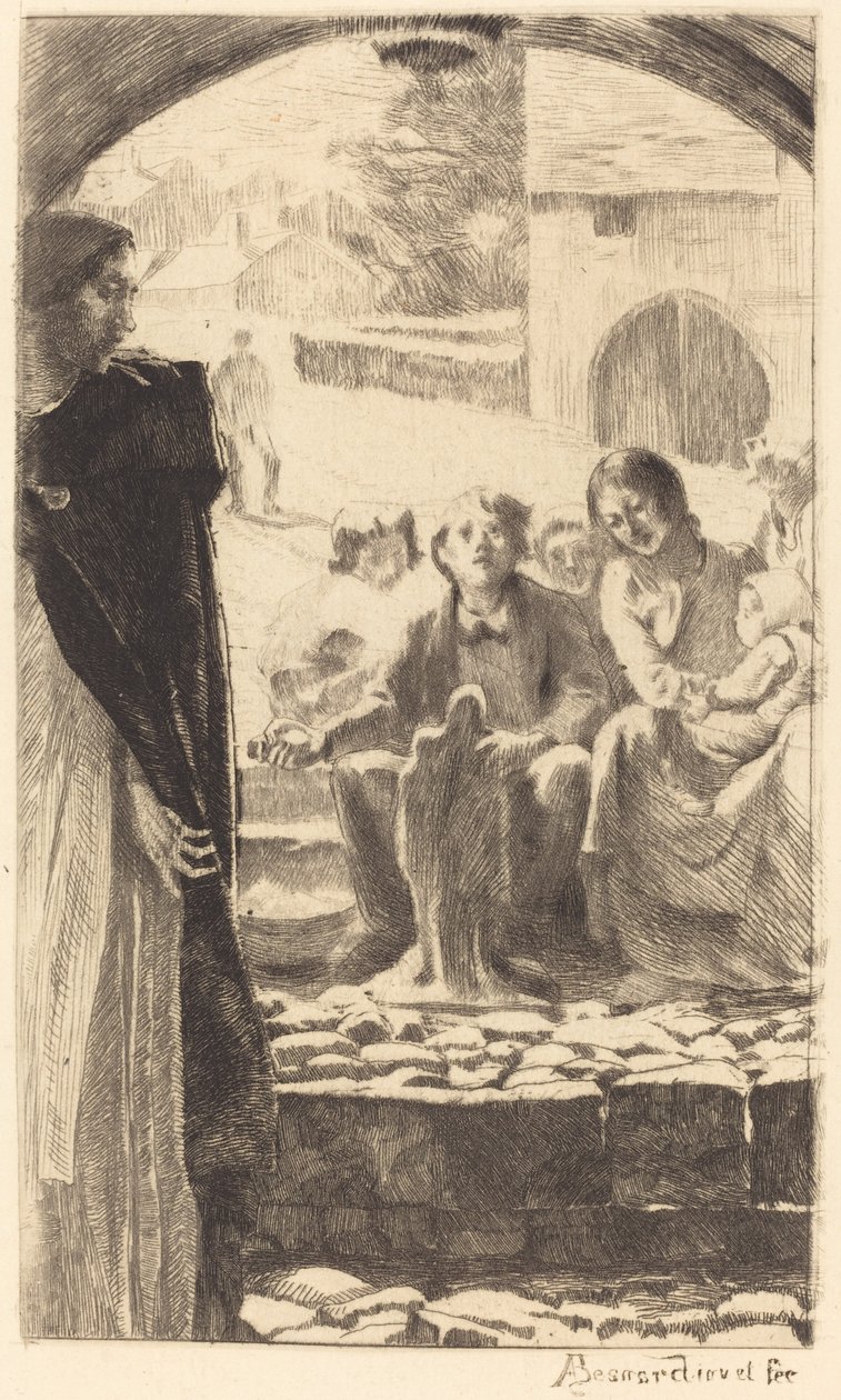 Pierre Copies the Virgin from the Portal of the Church of Marly by Albert Besnard