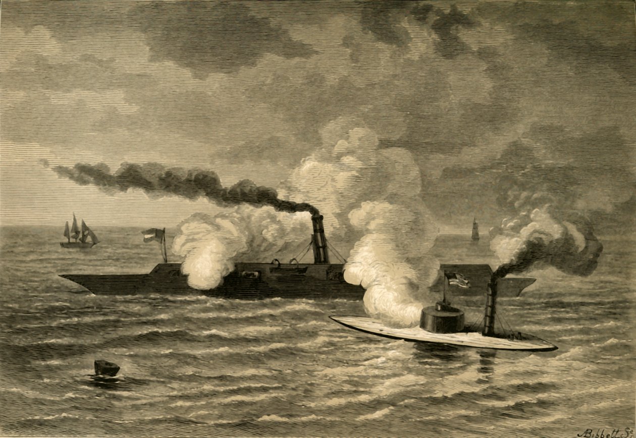 Attack of the Monitor on the Merrimack by Albert Bobbett