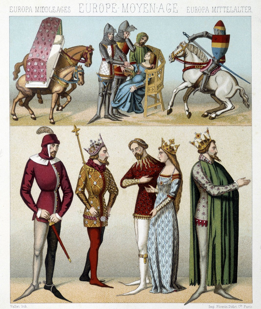 Costumes of the Middle Ages in France. Illustration in 'Le costume