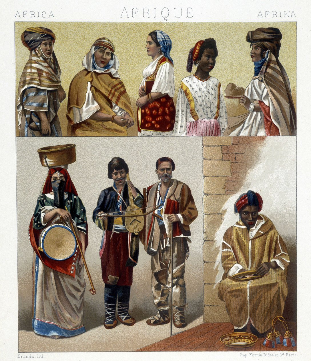 Egyptian Costumes. Illustration in “The Historical Costume” by Racinet by Albert Charles August Racinet