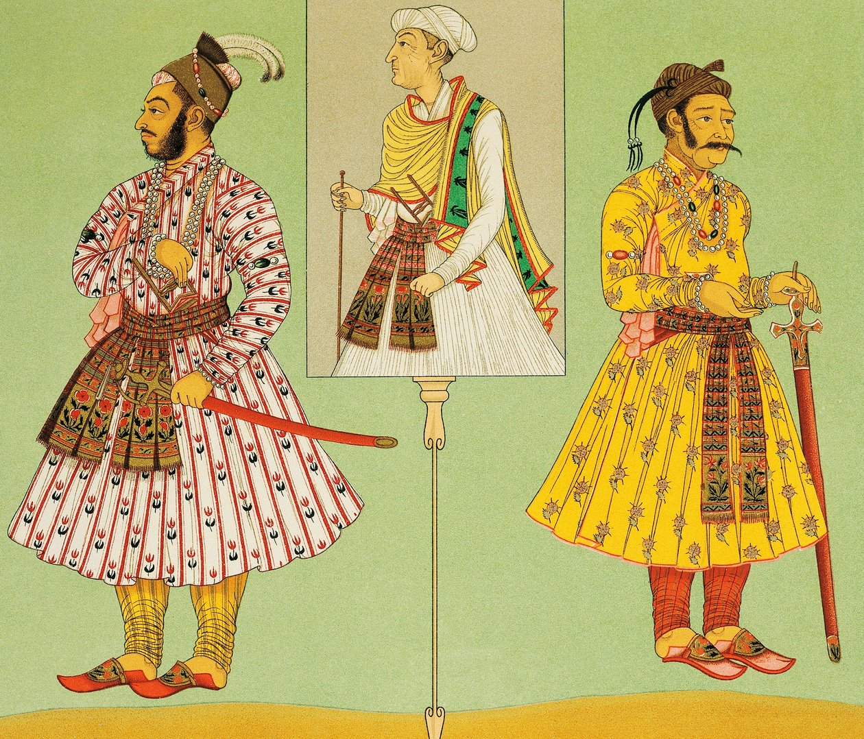 High dignitaries of the Moghul empire, lithograph by Chataignon from Historical costumes, Volume I, by Auguste Racinet (1825-1893), Paris by Albert Charles August Racinet