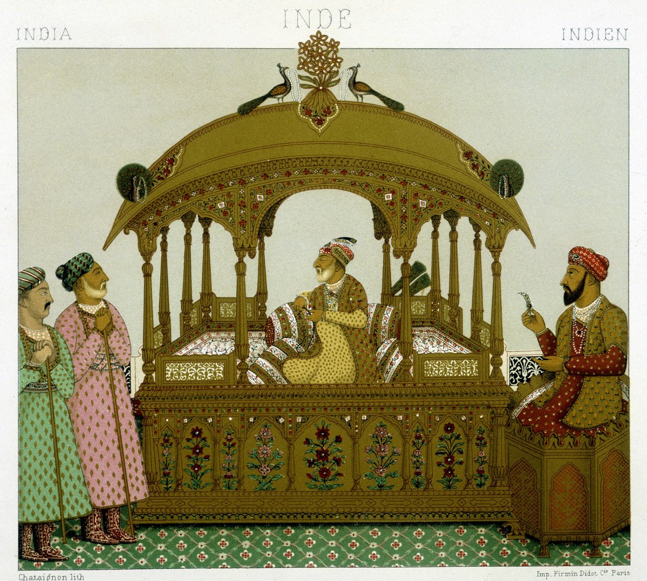 Throne of the Mugol emperors. Chromolithographic plate - in 