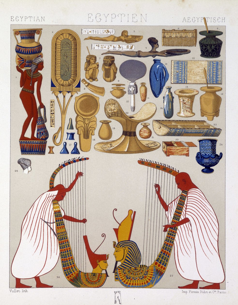 Various antique objects of Egypt - in The historical costume by Racinet by Albert Charles August Racinet