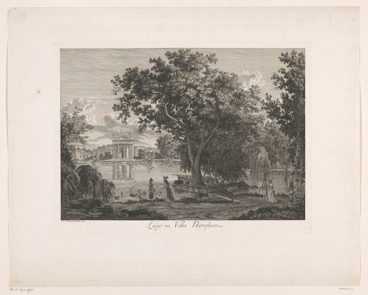 View of the Lake at Villa Borghese (Picturesque Etched Prospects from Italy) by Albert Christoph Dies