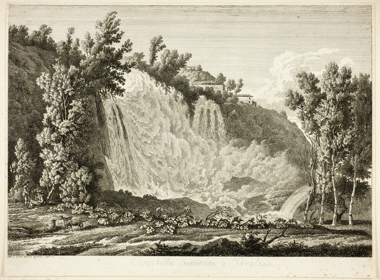 Waterfall Above Tivoli, from Picturesque Etched Views from Italy by Albert Christoph Dies