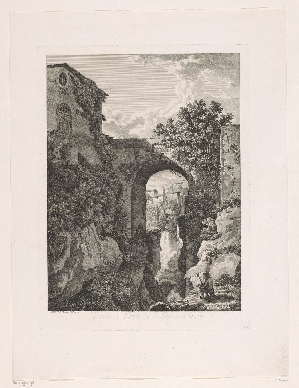 Waterfall at the San Rocco Bridge in Tivoli (series title: Picturesque Etched Prospects from Italy) by Albert Christoph Dies